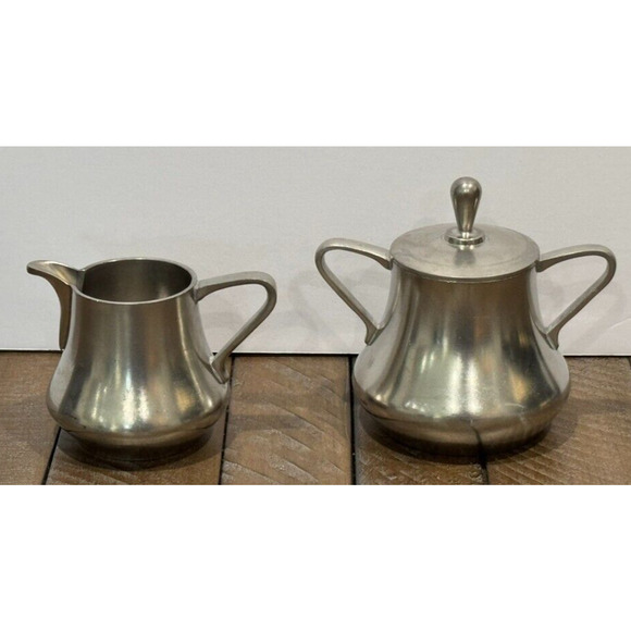 Sevst Cast Pewter Creamer & Sugar Set w/Lid Holland - 3 Piece Set - Picture 5 of 8